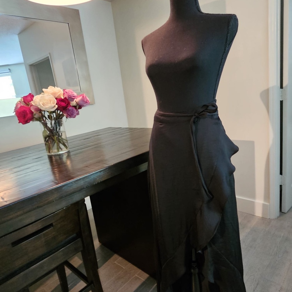 Black asymmetrical wrap skirt